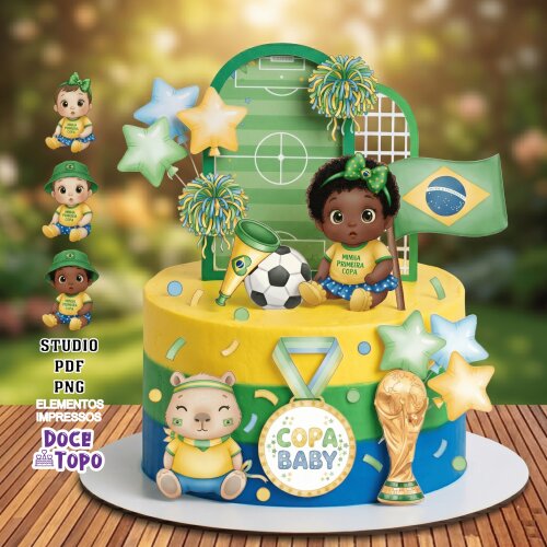 Topo de Bolo Futebol - Brasil 53 Copa Studio/PDF/PNG