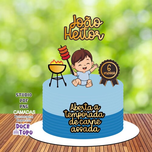 Topo de Bolo Churrasco Bebê 03 Studio/PDF/PNG