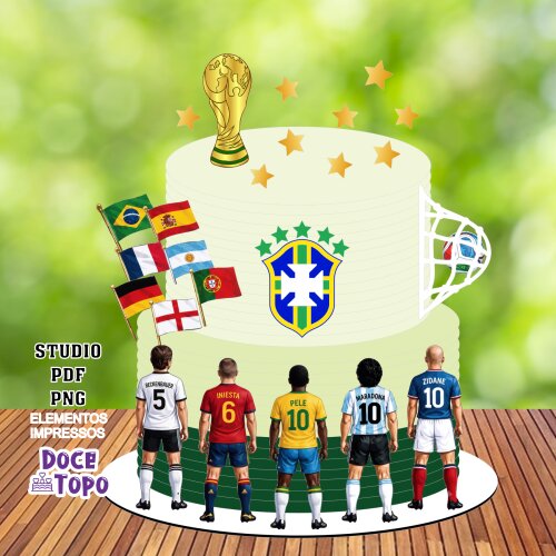Topo de Bolo Futebol - Brasil 56 Copa Studio/PDF/PNG