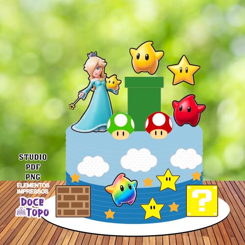 Topo de Bolo Mario Galaxy - Rosalina Studio/PDF/PNG