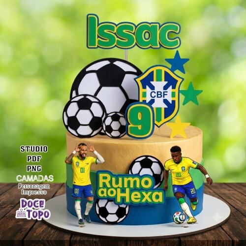 Topo de Bolo Futebol Copa - Brasil - Neymar e Vini Jr Studio/PDF/PNG