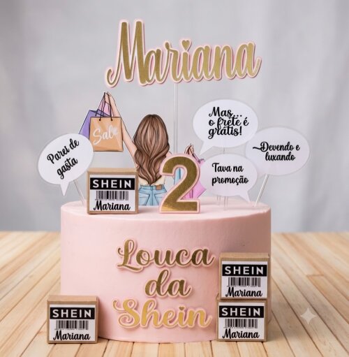 Topo de Bolo Compras Shein 03 Somente Studio