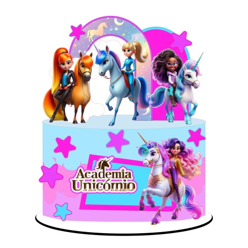 Topo de Bolo Academia Unicórnio 03 Somente Studio