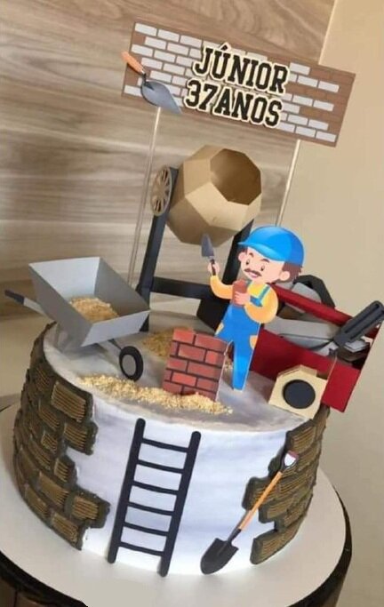 Topo de Bolo Construção 10 Somente Studio