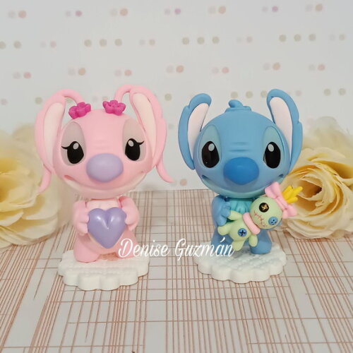 Aplique Stitch e Angel em Biscuit