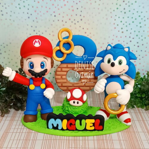 Topo de Bolo Sonic e Mário