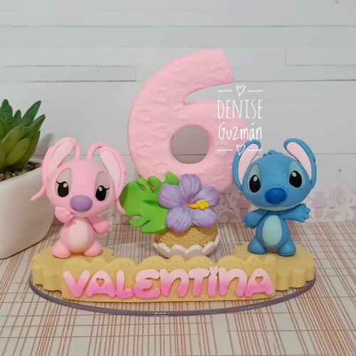 Topo de Bolo Stitch e Angel
