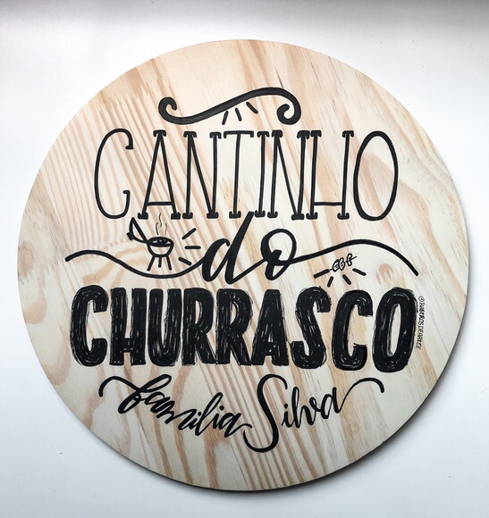 Quadro Decorativo Redondo Madeira Pinus 40x40 - Churrasco