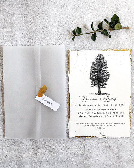 Convite de Casamento - Minimalista, Folha de Ouro