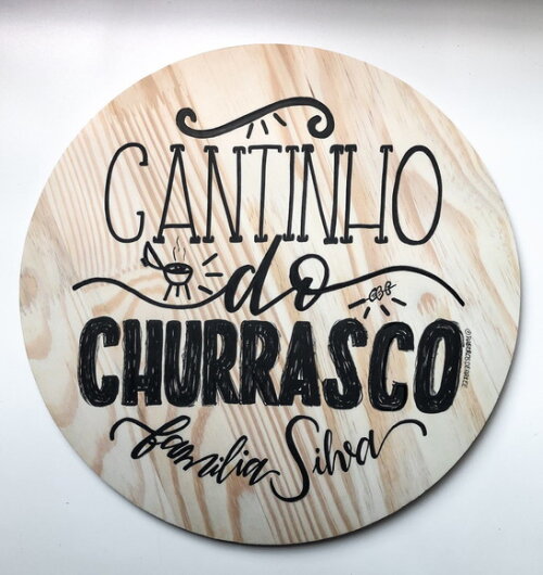 Quadro Decorativo Redondo Madeira Pinus 40x40 - Churrasco