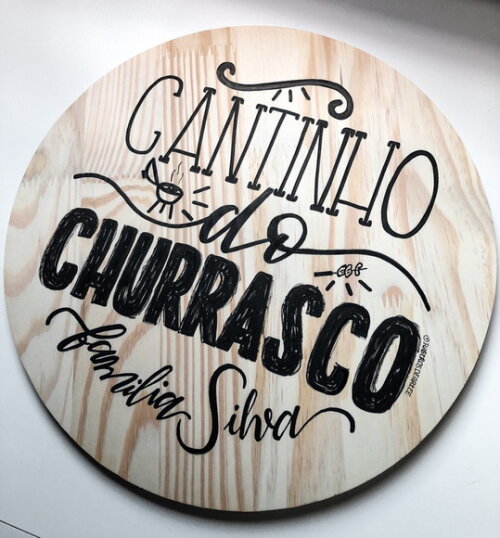 Quadro Decorativo Redondo Madeira Pinus 40x40 - Churrasco