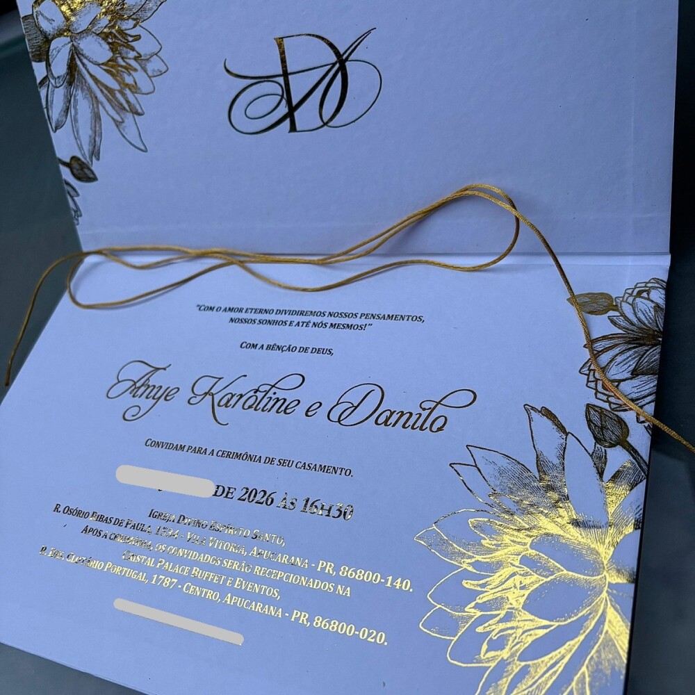 Convite de Casamento Branco com Dourado