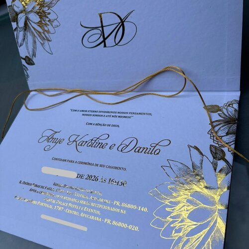Convite de Casamento Branco com Dourado