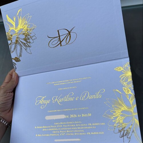 Convite de Casamento Branco com Dourado