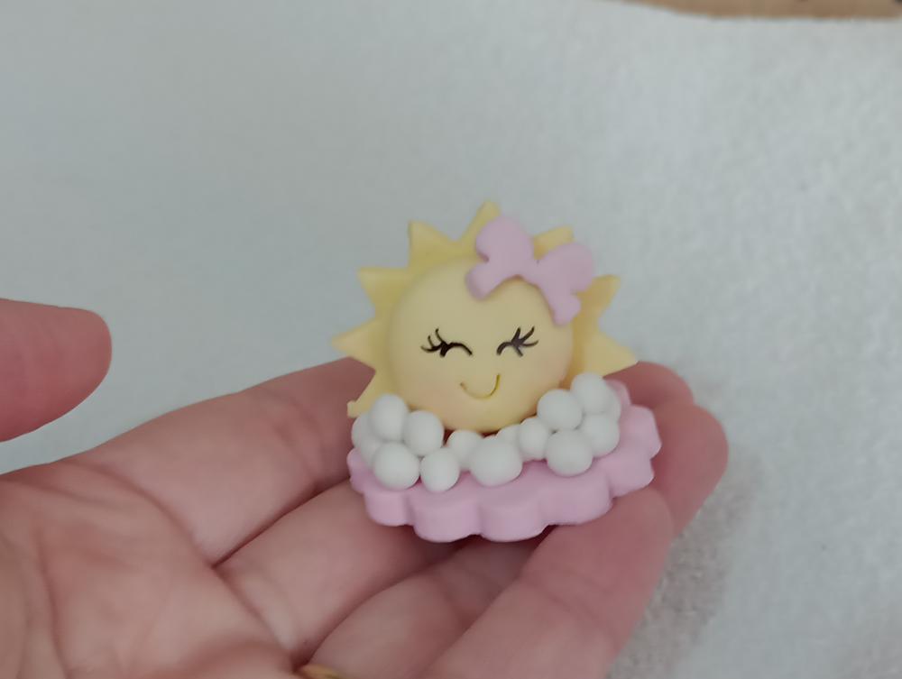 Aplique Raio de Sol para Lembrancinhas Biscuit com Laço Rosa