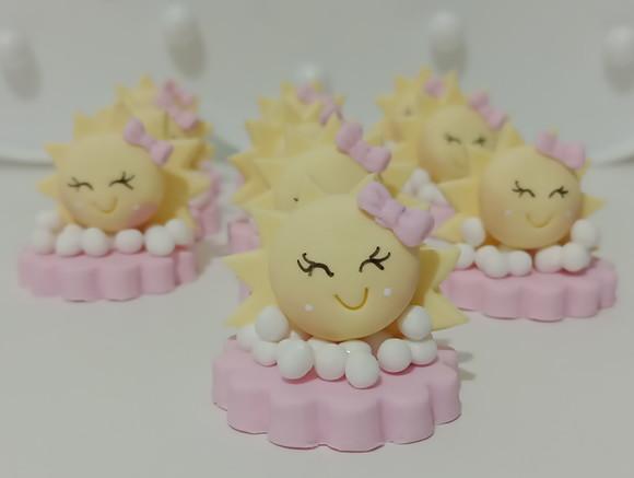 Aplique Raio de Sol para Lembrancinhas Biscuit com Laço Rosa