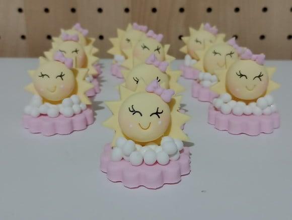 Aplique Raio de Sol para Lembrancinhas Biscuit com Laço Rosa