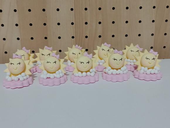 Aplique Raio de Sol para Lembrancinhas Biscuit com Laço Rosa