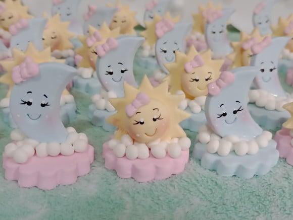 Aplique Sol e Lua de Biscuit para Lembrancinhas 20 Peças