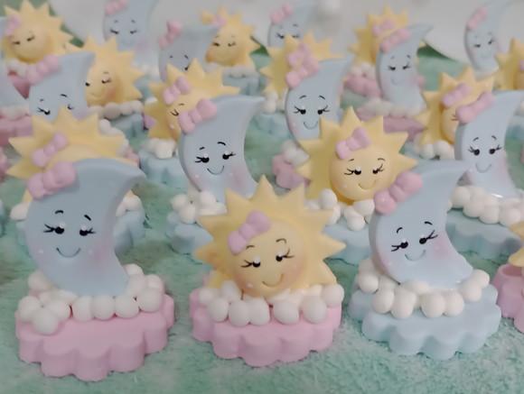 Aplique Sol e Lua de Biscuit para Lembrancinhas 20 Peças