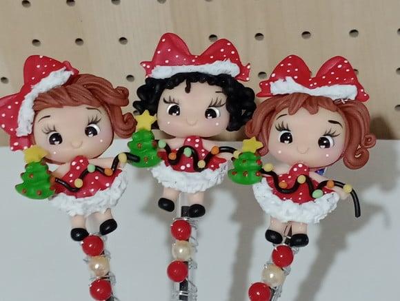 Caneta Decorada com Biscuit Tema Natalino Dez Peças