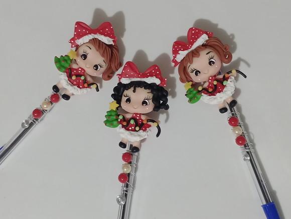 Caneta Decorada com Biscuit Tema Natalino Dez Peças
