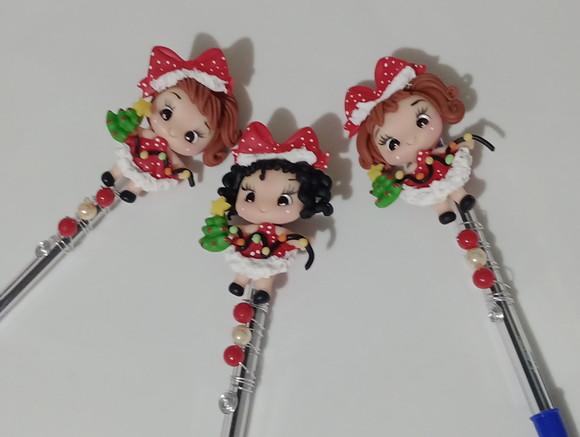 Caneta Decorada com Biscuit Tema Natalino Dez Peças