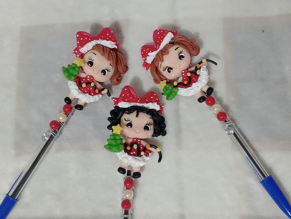 Caneta Decorada com Biscuit Tema Natalino Dez Peças