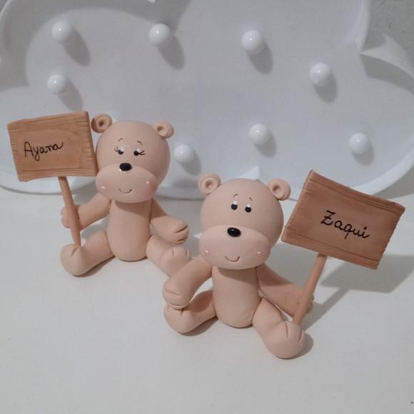 Casal de Ursinhos de Biscuit com Nome Chá Revelação