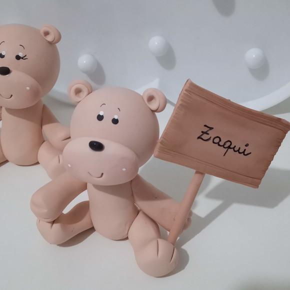 Casal de Ursinhos de Biscuit com Nome Chá Revelação