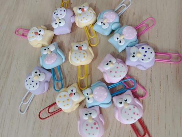 Clips Corujinhas de Biscuit Pacote com Dez