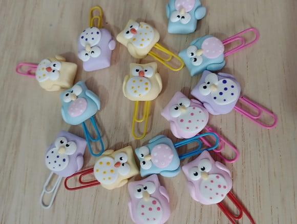 Clips Corujinhas de Biscuit Pacote com Dez