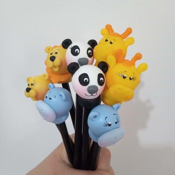 Lápis com Ponteira Animais de Biscuit para Lembrancinhas