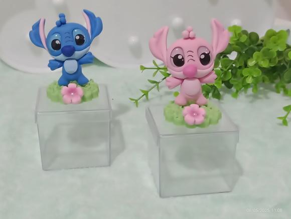 Lembrancinha Caixinha 5x5 cm com Stitch e Angel Biscuit