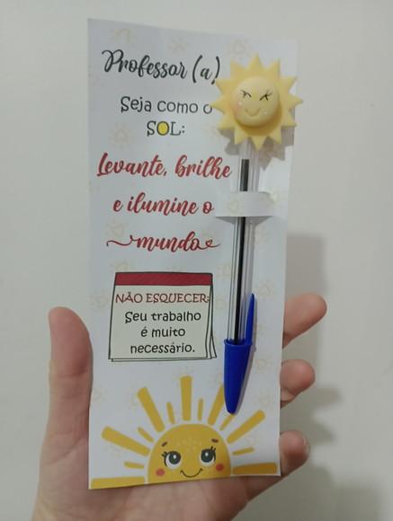 Lembrancinha Dia dos Professores 5 Peças Caneta Sol e Cartão