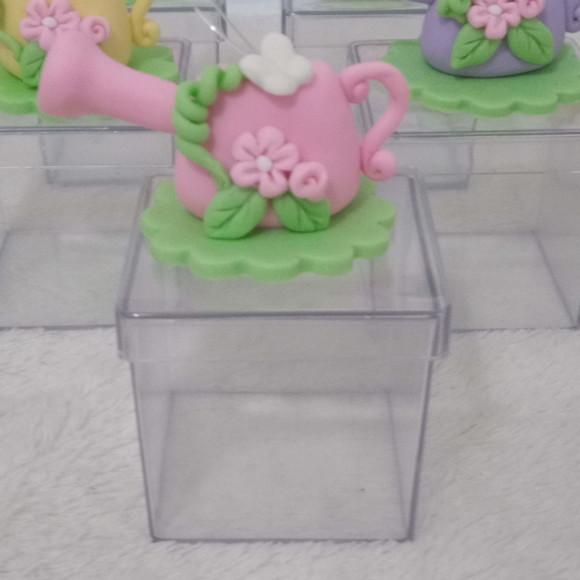 Lembrancinha Jardim de Biscuit na Caixinha Acrílica