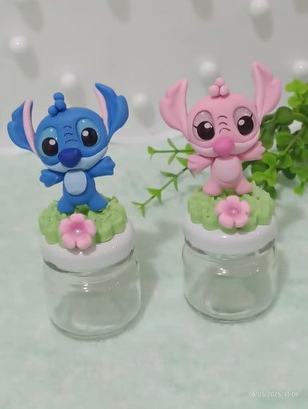 Lembrancinha Mini Potinho 40 ml com Stitch e Angel Biscuit