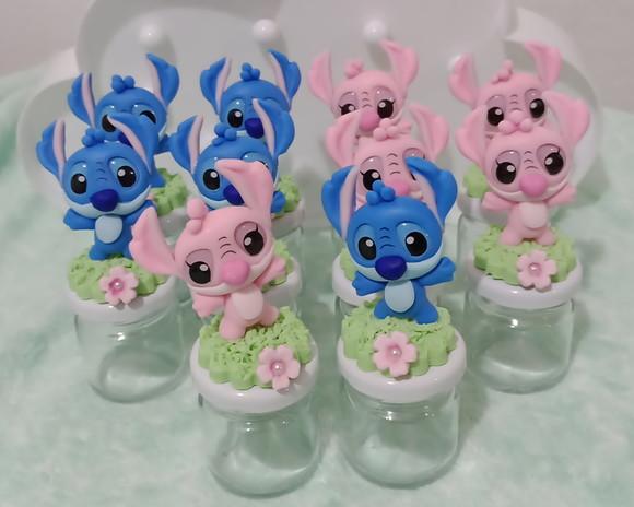 Lembrancinha Mini Potinho 40 ml com Stitch e Angel Biscuit