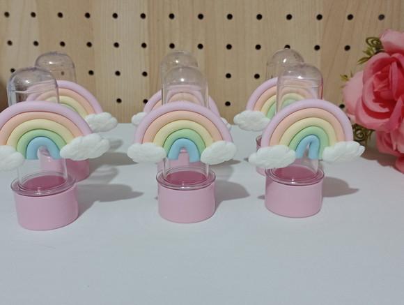Lembrancinha Mini Tubete com Arco-íris de Biscuit com Dez