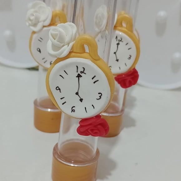 Lembrancinha Tubete com Relágio e Rosas Festa Alice com Dez