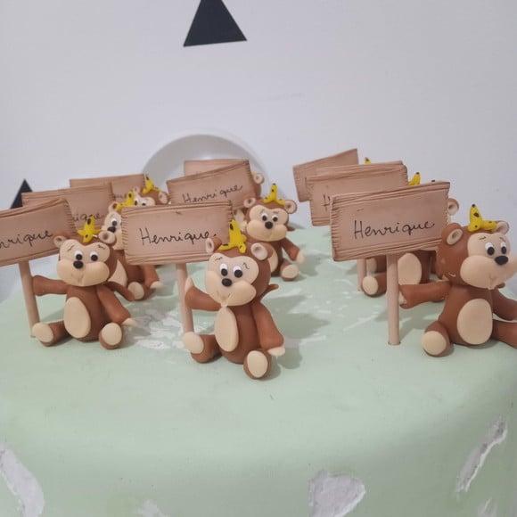 Macaco de Biscuit com Plaquinha com Nome para Lembrancinhas