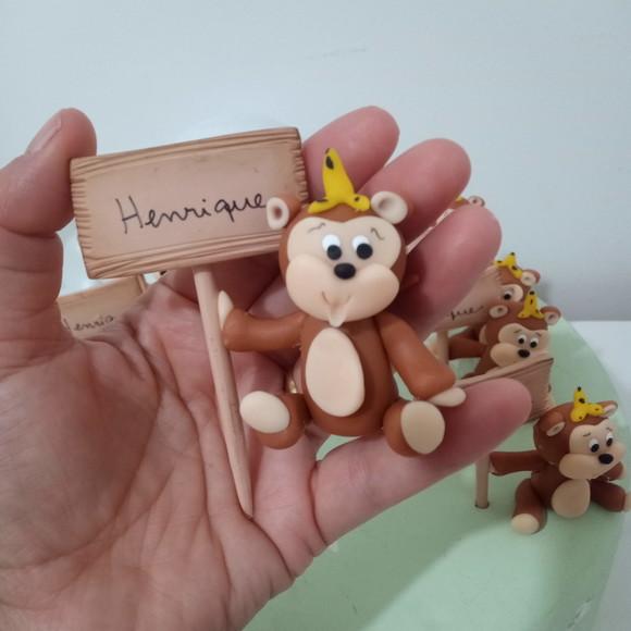 Macaco de Biscuit com Plaquinha com Nome para Lembrancinhas