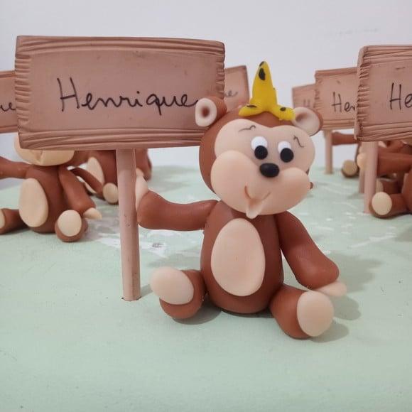 Macaco de Biscuit com Plaquinha com Nome para Lembrancinhas