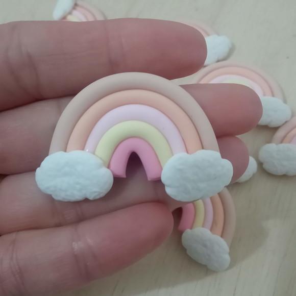 Mini Aplique Arco-íris Boho Dez Peças de Biscuit