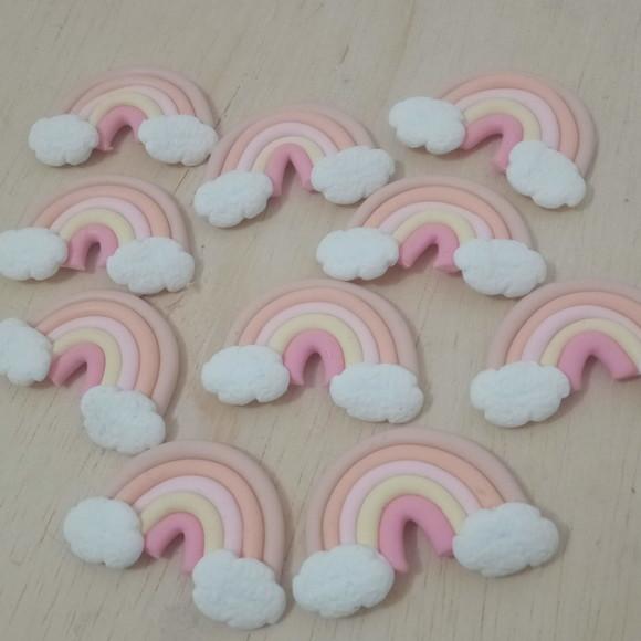 Mini Aplique Arco-íris Boho Dez Peças de Biscuit