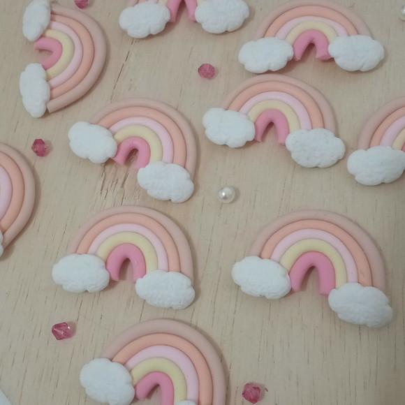 Mini Aplique Arco-íris Boho Dez Peças de Biscuit