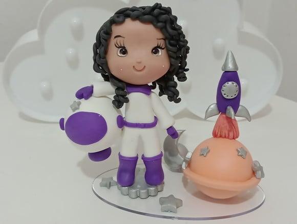 Topo de Bolo Astronauta Menina de Biscuit