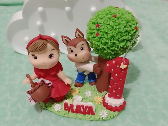 Topo de Bolo Chapeuzinho Vermelho de Biscuit com Vela e Nome