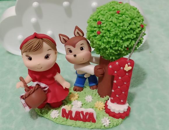 Topo de Bolo Chapeuzinho Vermelho de Biscuit com Vela e Nome