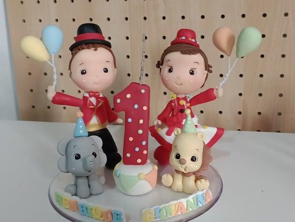 Topo de Bolo Circo de Biscuit para Gêmeos